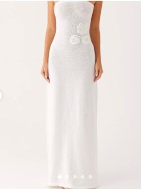 Peppermayo White Strapless Dress with Floral Appliqués